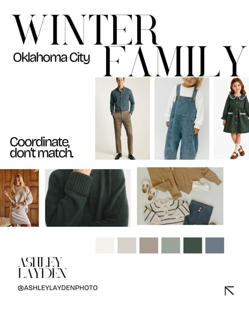 Winter family outfit inspiration and color palette